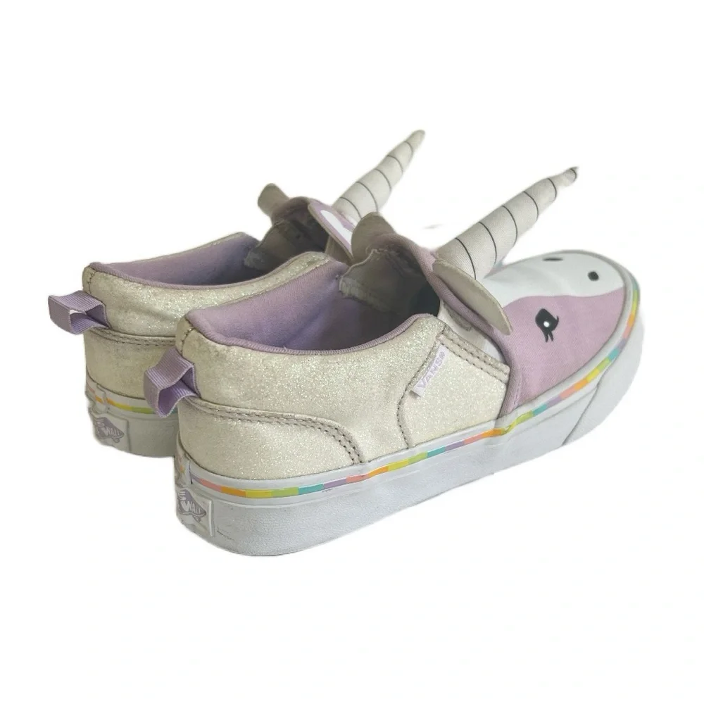 Vans Slip-On Asher Unicorn Shoes Glitter Horn  Purple‎ Girls Missy Size 3